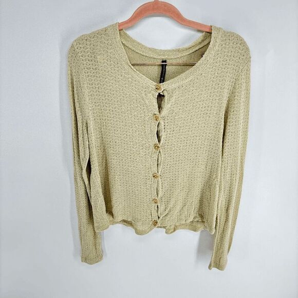 Walter Baker W118 cardigan womens gold tan preowned light buttoned sweater Large - Picture 1 of 6